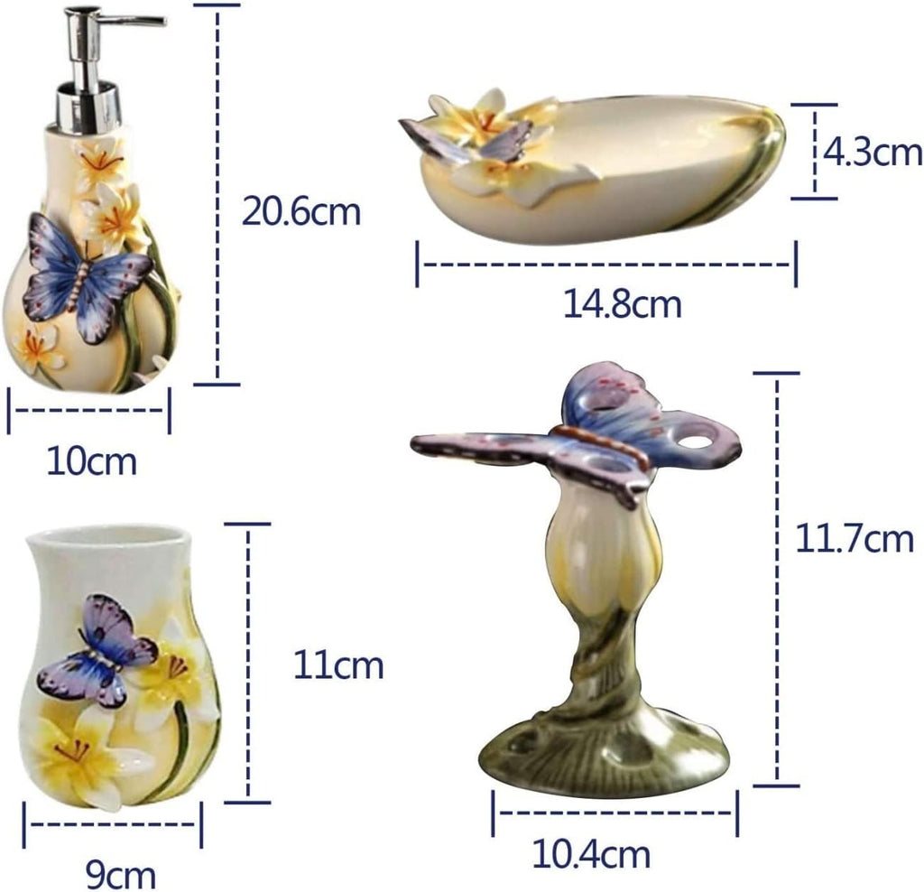 Vanity Bathroom Decor, Three Dimensional Relief Bathroom Accessories Set 5-Piece Ceramics Bath Accessory Butterfly Pattern Set Housewarming Gift