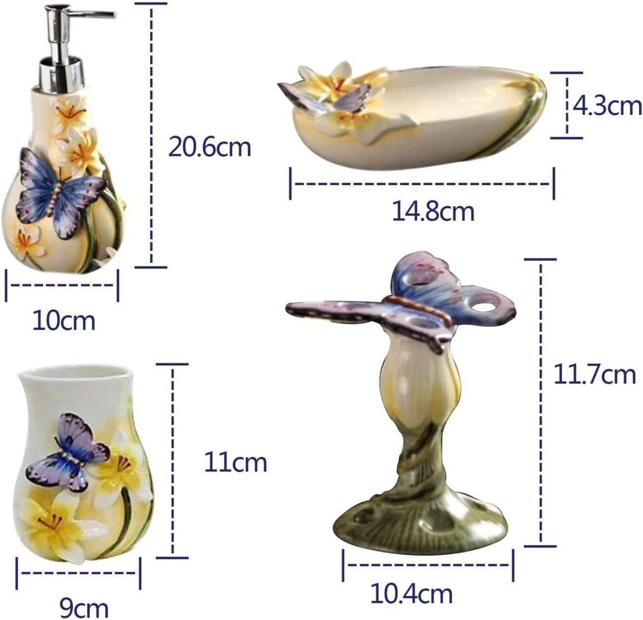 Vanity Bathroom Decor, Three Dimensional Relief Bathroom Accessories Set 5-Piece Ceramics Bath Accessory Butterfly Pattern Set Housewarming Gift