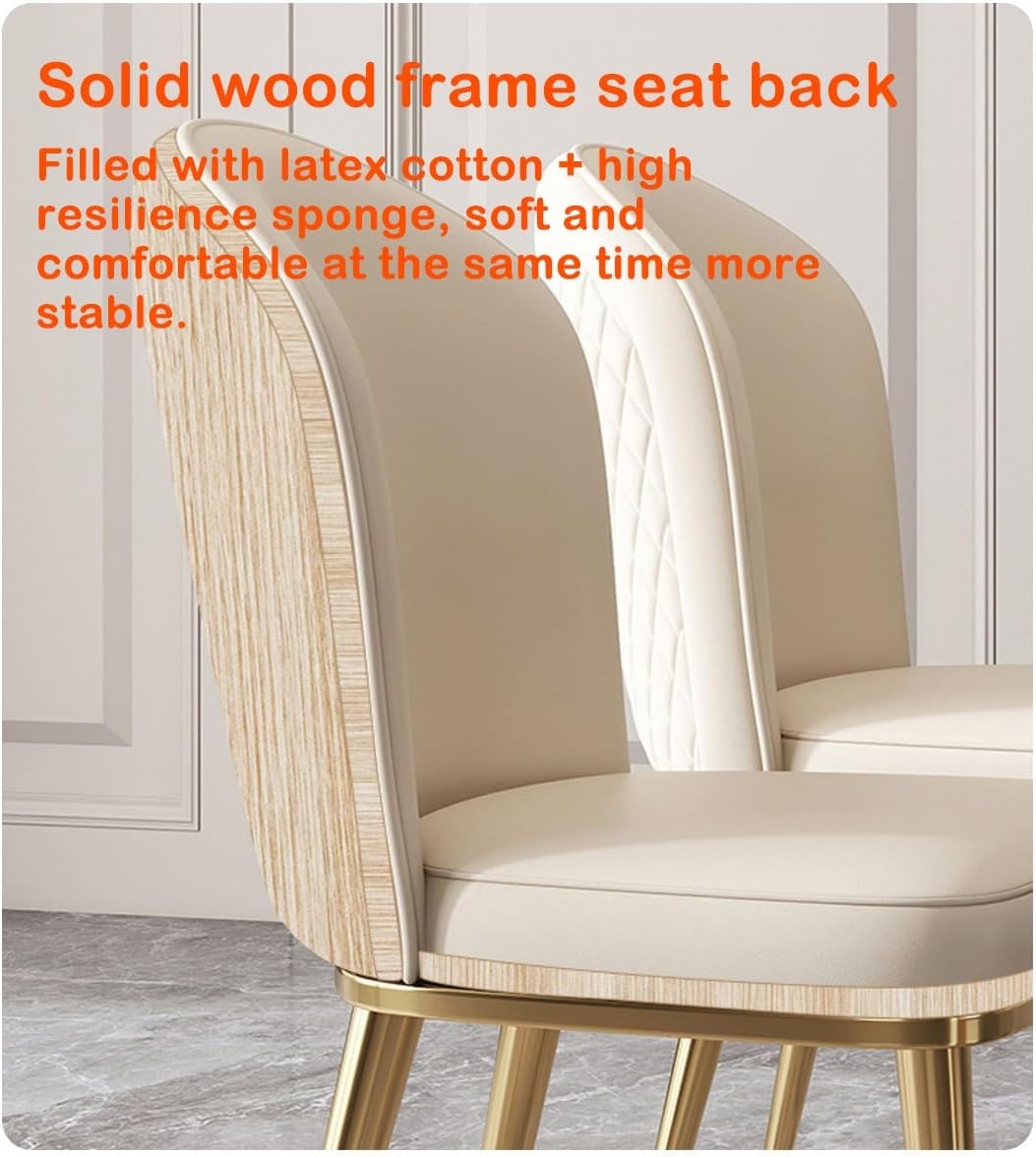 2PCS Back Chair Modern Dining Room Chair Padded Kitchen Chair Armless Leisure Reception Chairs with Gold Legs,Vanity Chair Corner Chairs,Light Khaki