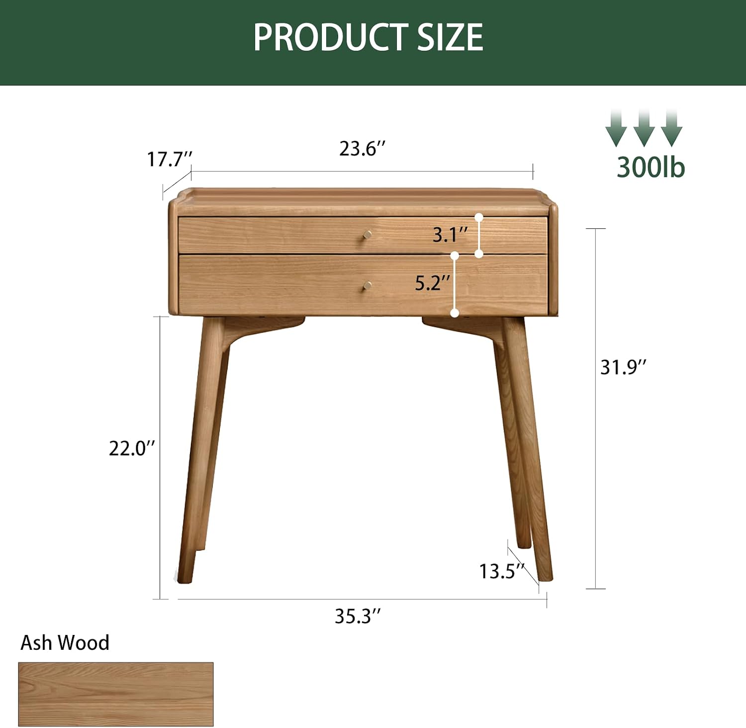 Small Vanity Desk, Solid Wood Dressing Table with Drawer Divider, Study Desk and Vanity Desk for Bedroom, 18' D x 24' W x 32' H