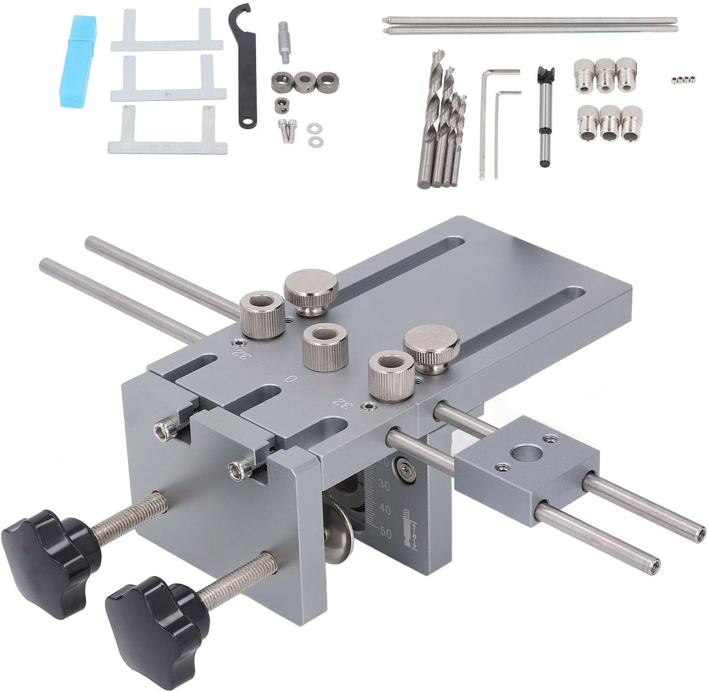 Self Centering Doweling Jig, Adjustable Quick Release 6 8 10mm Drilling Sleeves Dowel Jig Kit 3 in 1 Sturdy Construction Biscuit Joiner Set for Furniture Assembly, DIY Projects