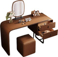 Makeup Table with Lighted Mirror and Chair Mirror 3 Colors Modes Dimming Rounded Corners Telescopic Adjustment Wood Vanity with Cushioned Stool(Orange)
