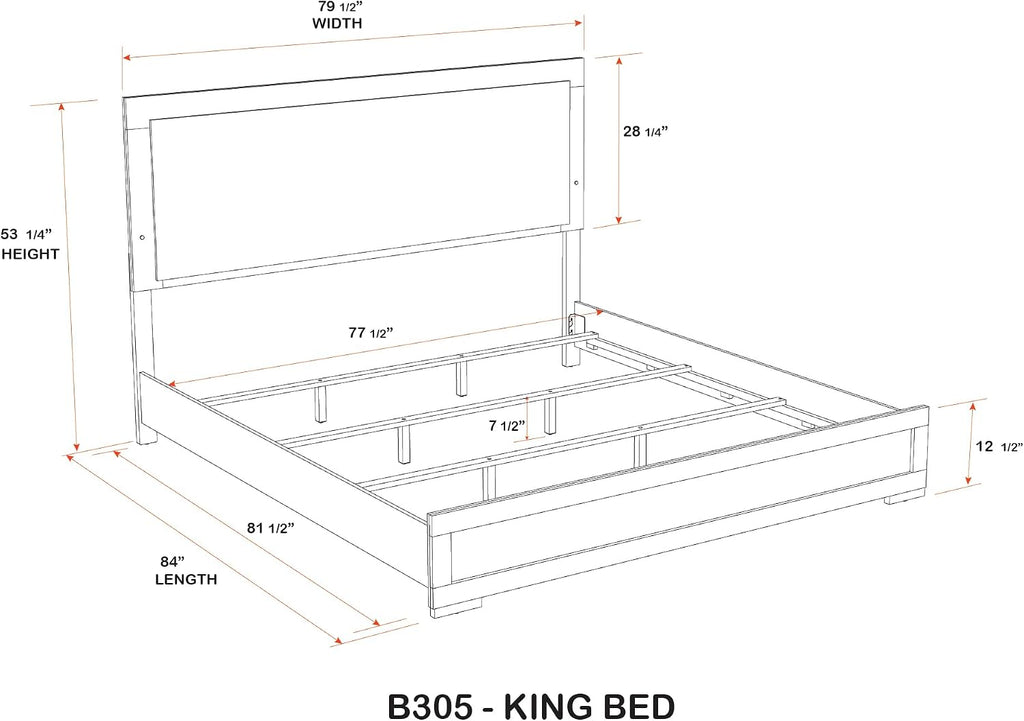 Kings Brand Furniture Boone 2-Piece Bedroom Set – Bed Frame with LED Headboard & 1 Nightstand, Natural/White Wood Finish, Slim-Profile Modern Design (King)