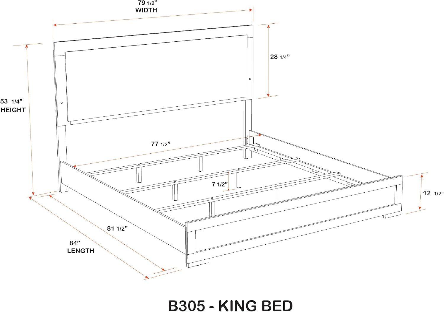 Kings Brand Furniture Boone 2-Piece Bedroom Set – Bed Frame with LED Headboard & 1 Nightstand, Natural/White Wood Finish, Slim-Profile Modern Design (King)