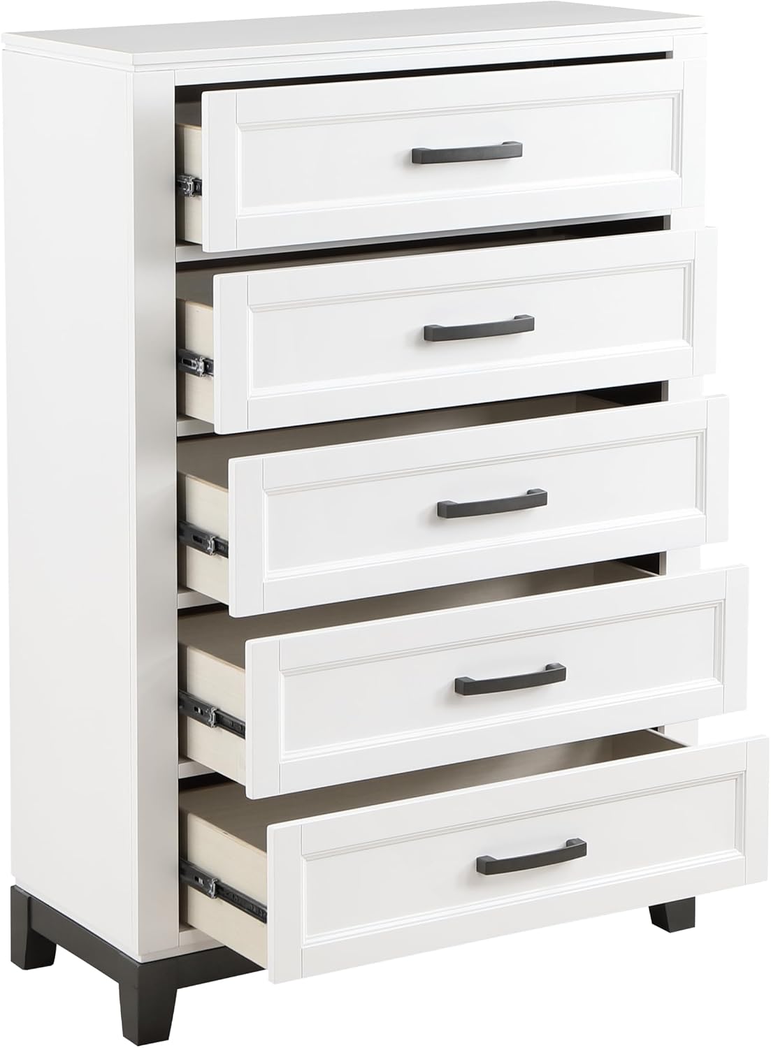 Transitional Bedroom King Size 4-Pieces Set Platform Bed Footboard Drawers White Finish Furniture