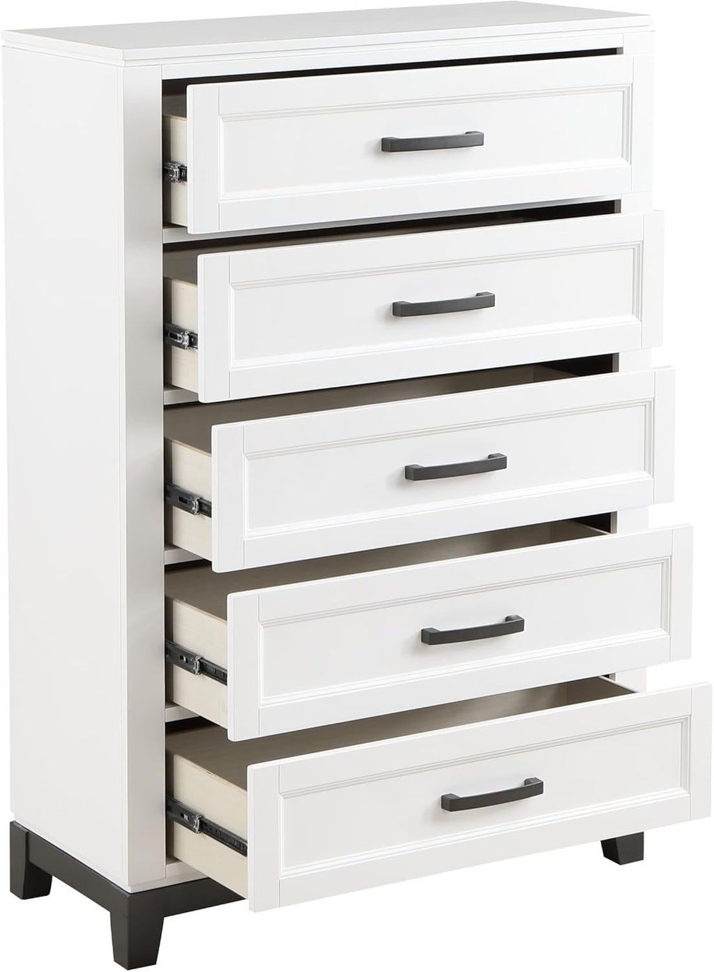 Transitional Bedroom California King Size 4-Pieces Set Platform Bed Footboard Drawers White Finish Furniture