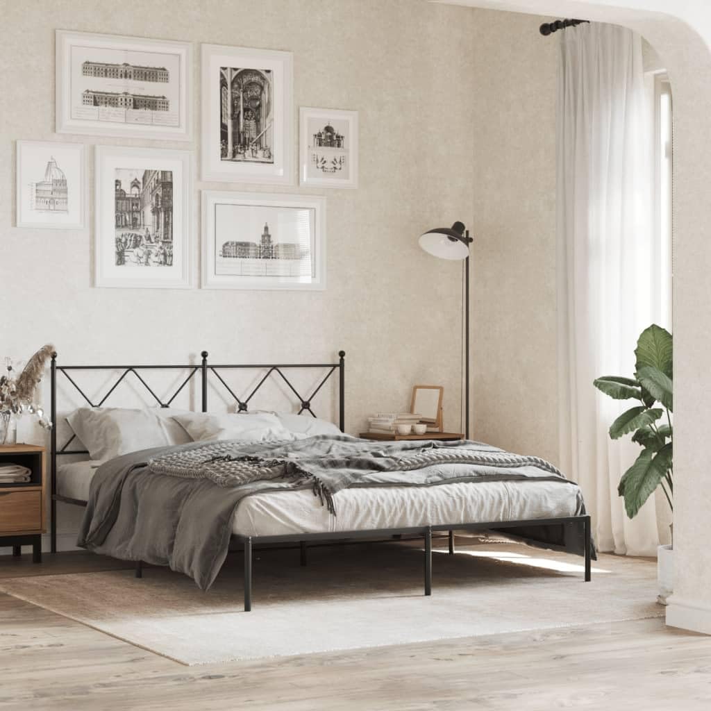 Black Powder-Coated Steel King Bed Frame Rectangular Modern Sturdy Design 4-Piece Set for Bedroom Support
