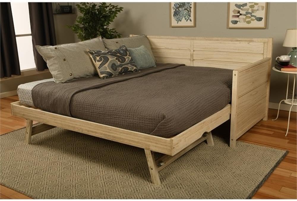 Kodiak Furniture Marisa Wood Daybed w/Trundle in Weathered White w/Mattresses