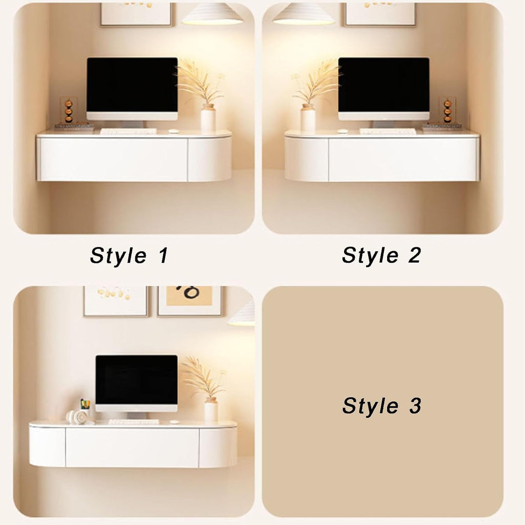 Floating Vanity Makeup Table, Modern White Suspended Desk with Drawers, Wall Mounted Corner Dressing Desk, Wood Hanging Nightstand for Bedroom(White Left,120cm/47.2in)