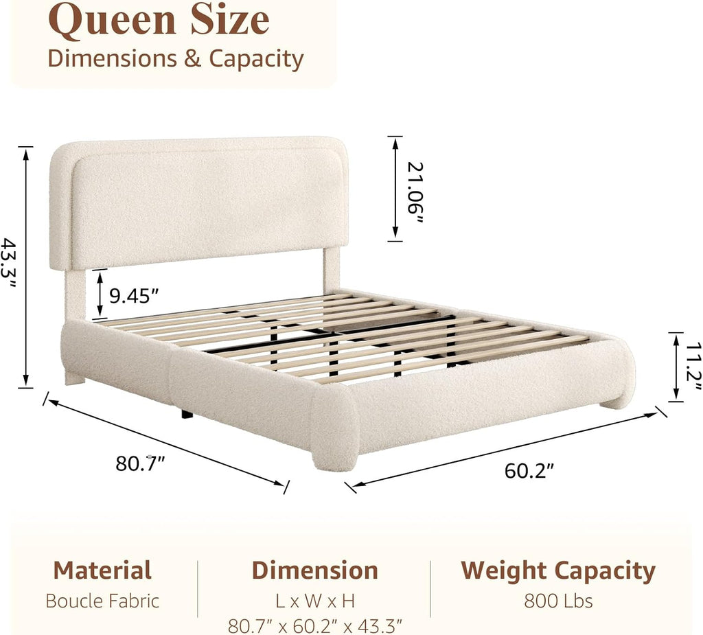 Kelway Upholstered Bed Frame Queen Size Modern Soft Boucle Bed Frame with Adjustable Heandboard, No Box Spring Needed, Easy Assembly (Beige, Queen)