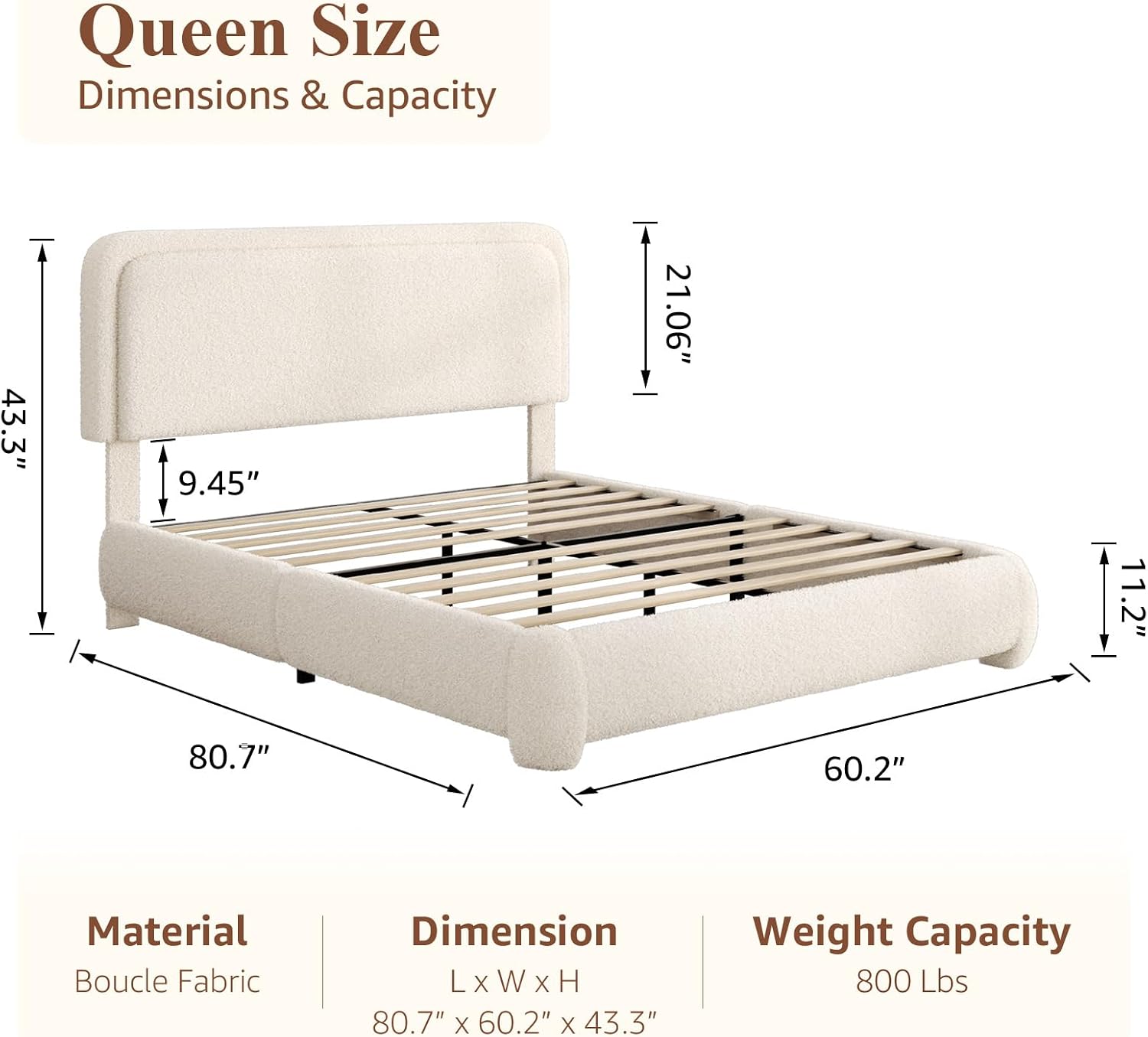 Kelway Upholstered Bed Frame Queen Size Modern Soft Boucle Bed Frame with Adjustable Heandboard, No Box Spring Needed, Easy Assembly (Beige, Queen)