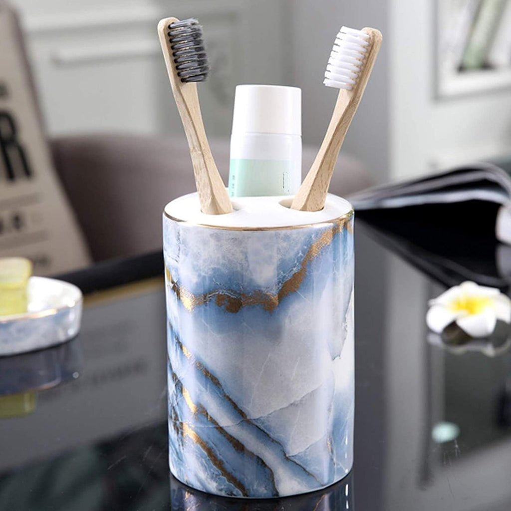 Vanity Bathroom Decor, Ceramic Bathroom Accessory Set Fashion Marble Pattern European Style Bathroom Kit for Housewarming Gift Housewarming Gift(B)