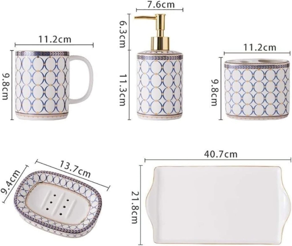Vanity Bathroom Decor, Bathroom Accessories Set Ceramics Collection Applique Pattern Bath Nordic Simple Creativity Bath Set Housewarming Gift(5 Pieces)