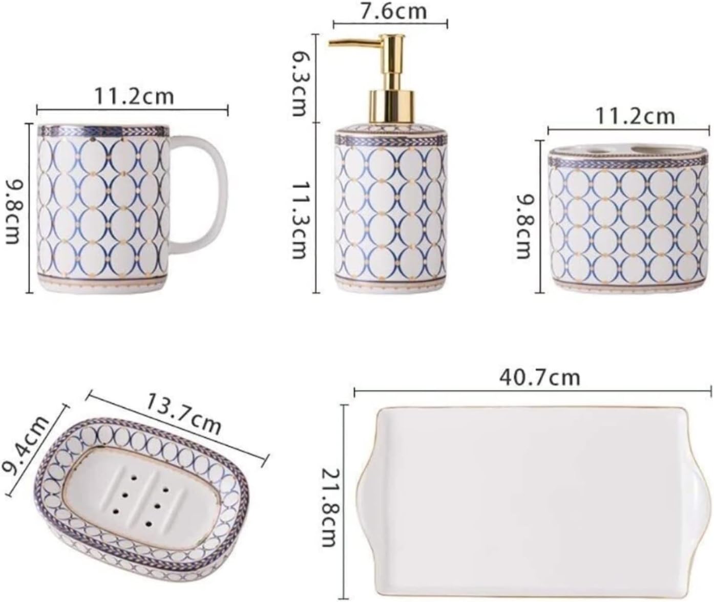 Vanity Bathroom Decor, Bathroom Accessories Set Ceramics Collection Applique Pattern Bath Nordic Simple Creativity Bath Set Housewarming Gift(5 Pieces)