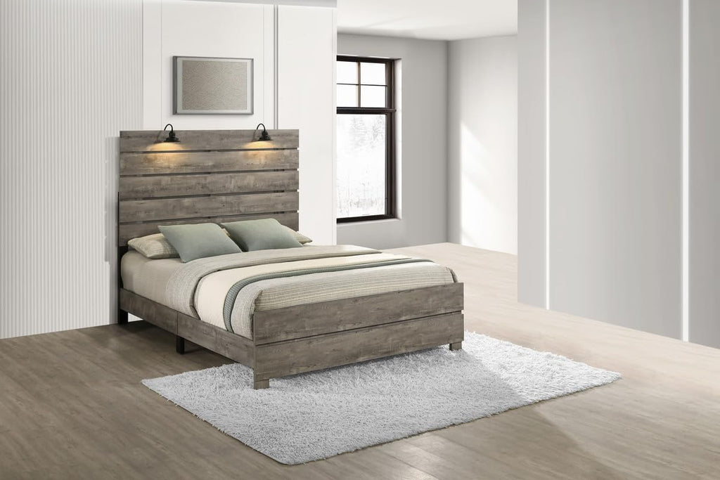 BEST QUALITY FURNITURE TM THE BEST CHOICE FOR YOUR HOME Modern Eastern King Bed Frame with LED Reading Lamps – Panel Bed Frame in Antique Gray Laminate Finish