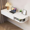 Wall-Mounted Desk with Storage Drawers Hanging Corner Vanity Table Wooden Computer Table Adjustable Bookshelf for Home Offices Practical(White Left,80 cm)