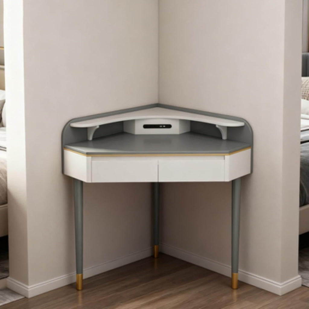 Corner Vanity Desk, Modern L-Shaped Vanity Table,Storage Trunks with USB Ports and Drawers, Compact Dressing Table for Bedroom Beauty Salon, Nail Salon (Gray)(Large)