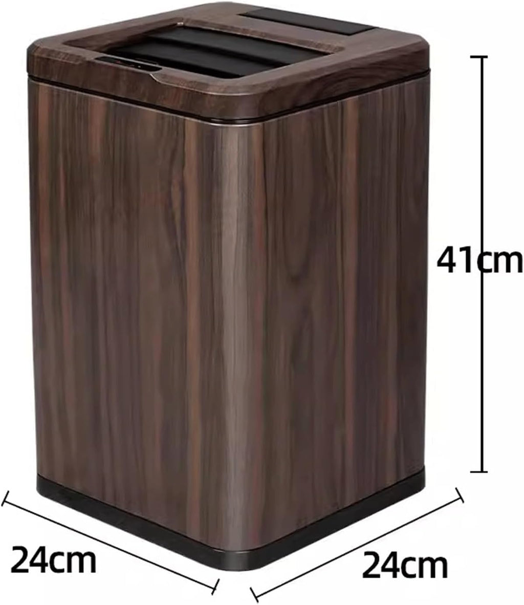 Rechargeable Smart Sensor Trash Can Electric Wood Grain with Lid 12L Capacity Ebony Finish Ideal for Home Kitchen and Bathroom