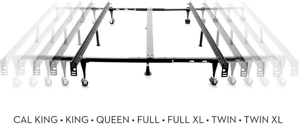 MALOUF Heavy Duty 9-Leg Adjustable Metal Bed Frame with Center Support and Rug Rollers - UNIVERSAL (King, Cal King, Queen, Full, Twin XL, Twin), Standard 7.5' Clearance