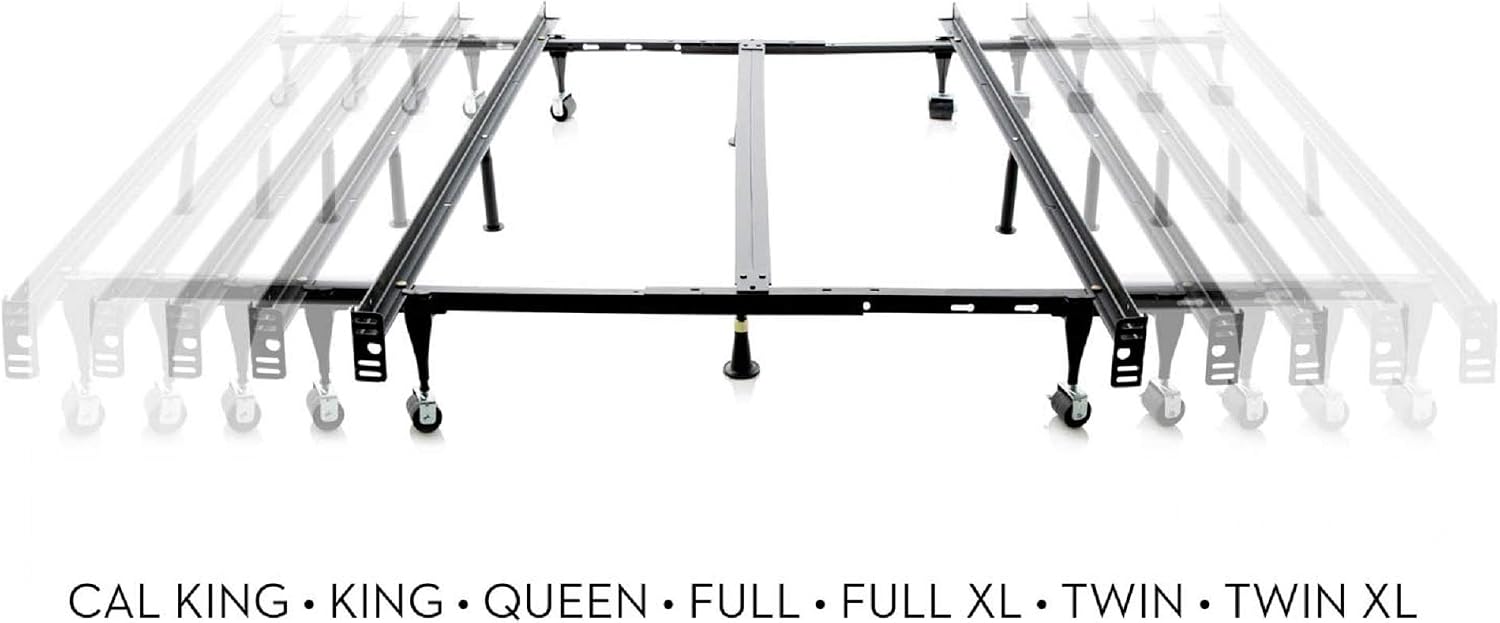 MALOUF Heavy Duty 9-Leg Adjustable Metal Bed Frame with Center Support and Rug Rollers - UNIVERSAL (King, Cal King, Queen, Full, Twin XL, Twin), Standard 7.5' Clearance