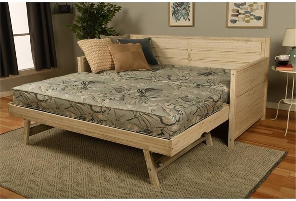 Kodiak Furniture Marisa Wood Daybed w/Trundle in Weathered White w/Mattresses