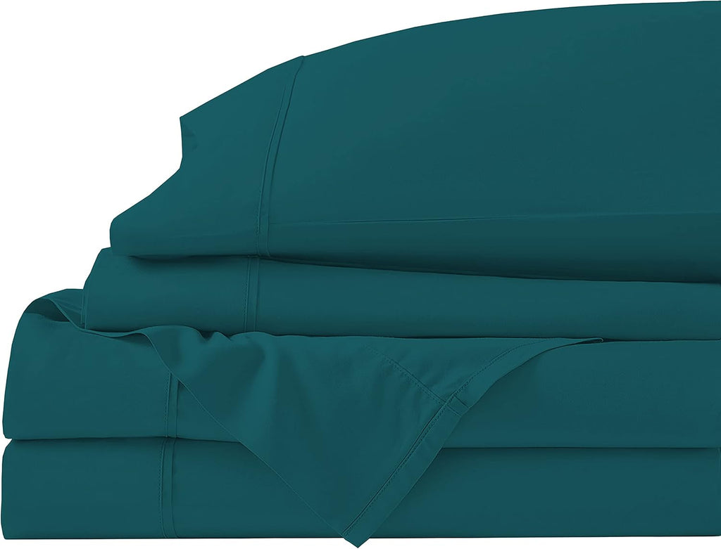 4 Piece Solid Bed Sheet Set- 600TC Egyptian Cotton - Luxury Bedding Set Fits Up to 19 Inches Deep Pocket - 4 Piece Sheet Set (Twin Size, Teal)