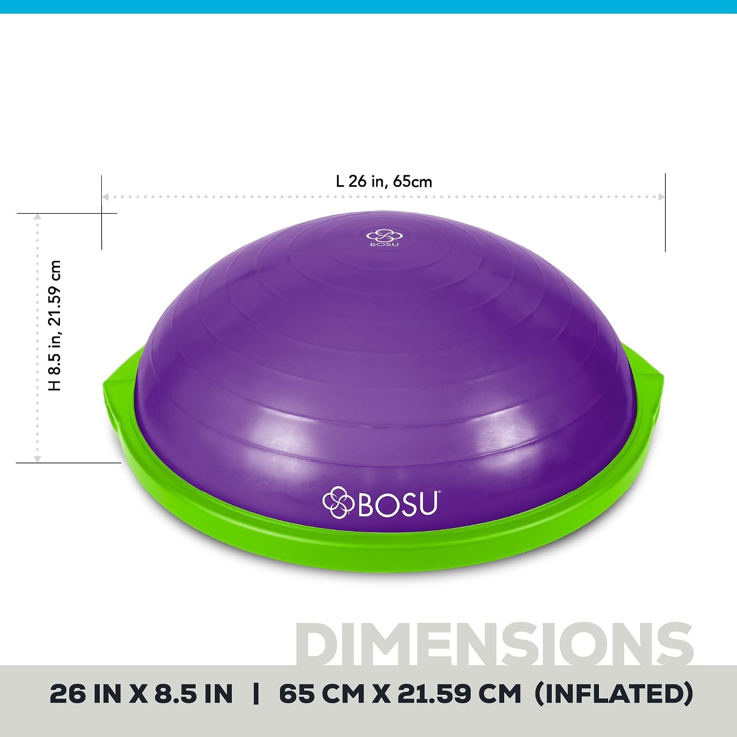 Bosu Balance Ball Exercise Trainer, Home Gym Equipment w/Guided Workouts & Pump, 26' Inflatable Fitness Platform for Strength Training, Standing, Balancing, and Core Workout