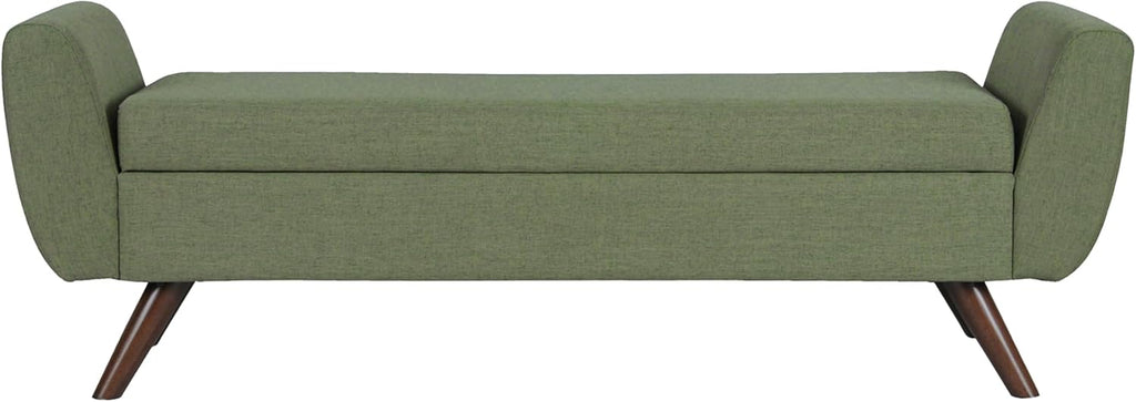 HomePop Modern Storage Bench with Wood Legs |Homepop Home Décor|Bench with Storage for Living Room & Bedroom - Olive Green Woven