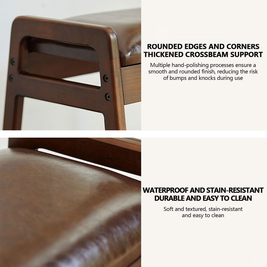 Shoe Bench, PU Vanity Stool Seatwith Wood Legs, for Entry, Hallway, Living Room, Bedroom, Walk-in Closet