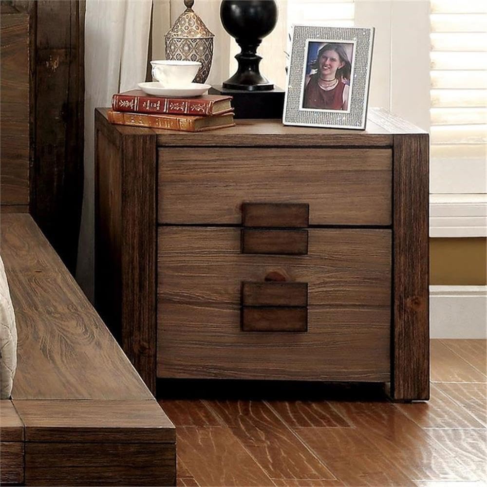 Furniture of America FOA Elbert I 3pc Natural Tone Solid Wood Bedroom Set - King + 2 Nightstands