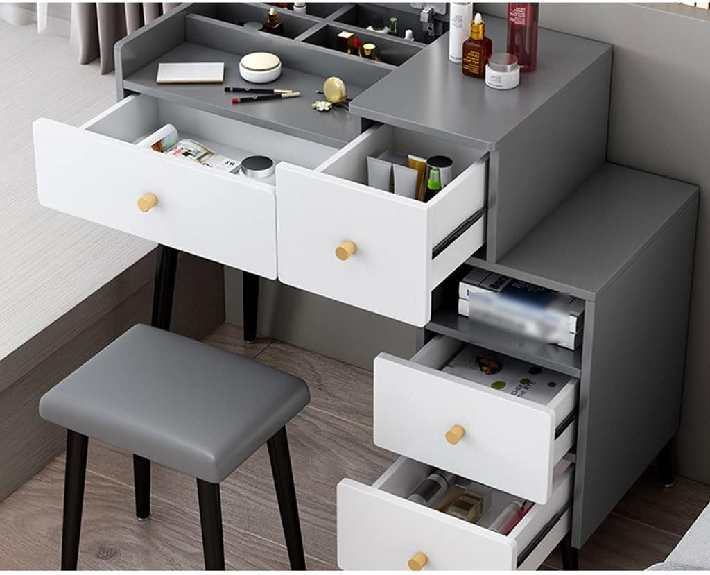 Vanity Benches Vanity Desk Set Flip Dresser Bedroom Modern Minimalist Small Dresser Ladies Fashion Dresser with Dressing Stool (Color : A, Size : L60cm)