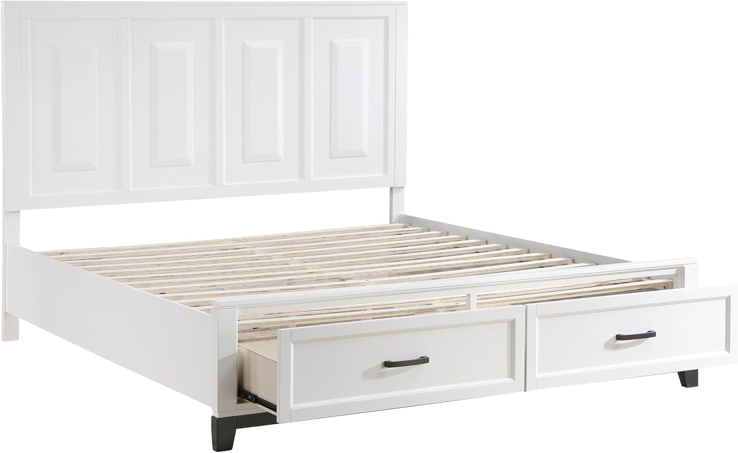 Transitional Bedroom King Size 4-Pieces Set Platform Bed Footboard Drawers White Finish Furniture