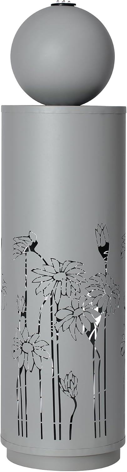 Merax 34.25' H Light Gray Metal Cutout Outdoor Water Fountain with LED Lights, Modern Freestanding Sphere-Top Water Feature for Patio Garden Backyard Decor