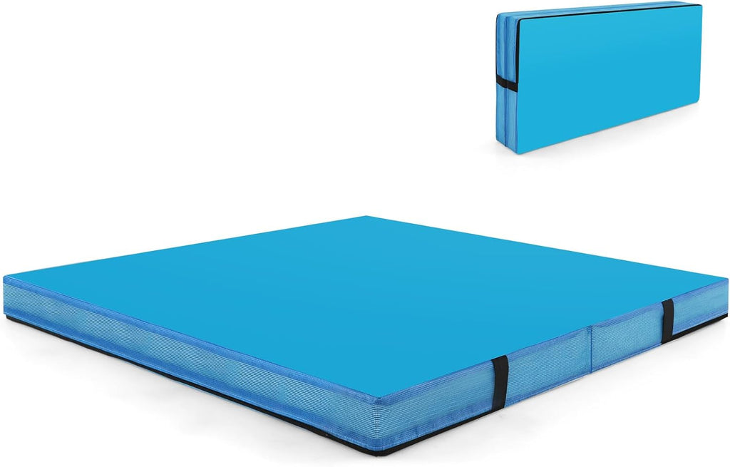 Goplus 4' Thick Folding Gymnastic Mat, Thickened Bi-Fold Fitness Mat with Carrying Handles & PU Leather Cover, Home Gym Tumbling Mat for Stretching, Pilates, Aerobics Workouts