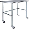 AmGood Stainless Steel Work Table Open Base & Wheels | Work Station | Metal Work Bench (Stainless Steel Work Table Open Base + Casters, 48' Long x 30' Deep)