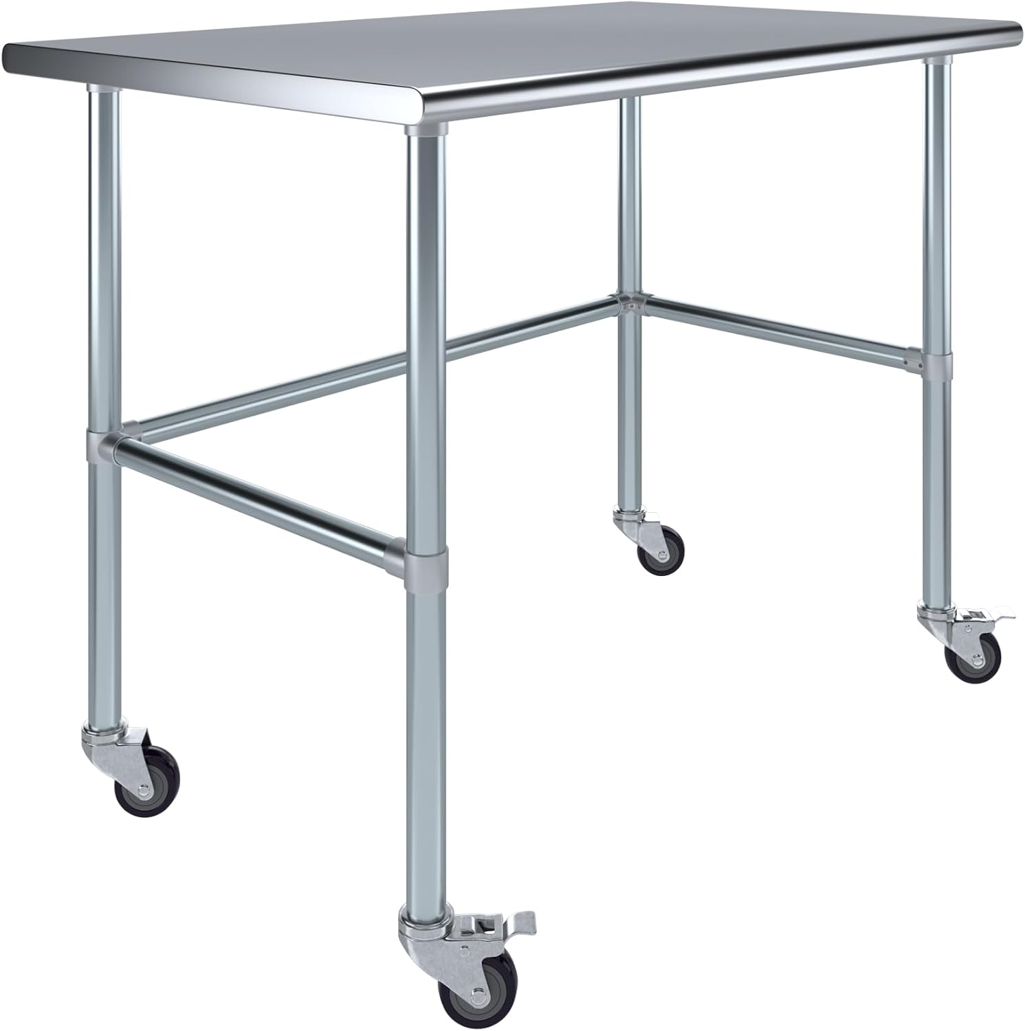 AmGood Stainless Steel Work Table Open Base & Wheels | Work Station | Metal Work Bench (Stainless Steel Work Table Open Base + Casters, 48' Long x 30' Deep)