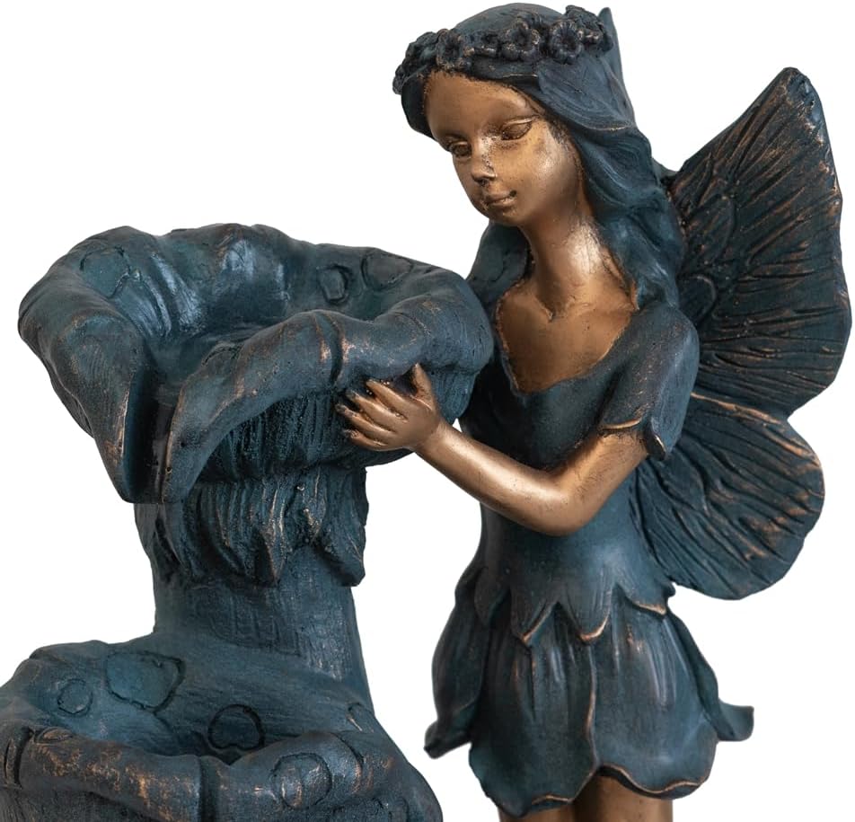 Table Fountain, 14' Tall Rustic Fairy Water Fountain with Light for Patio Deck Pond Yard Home Decor