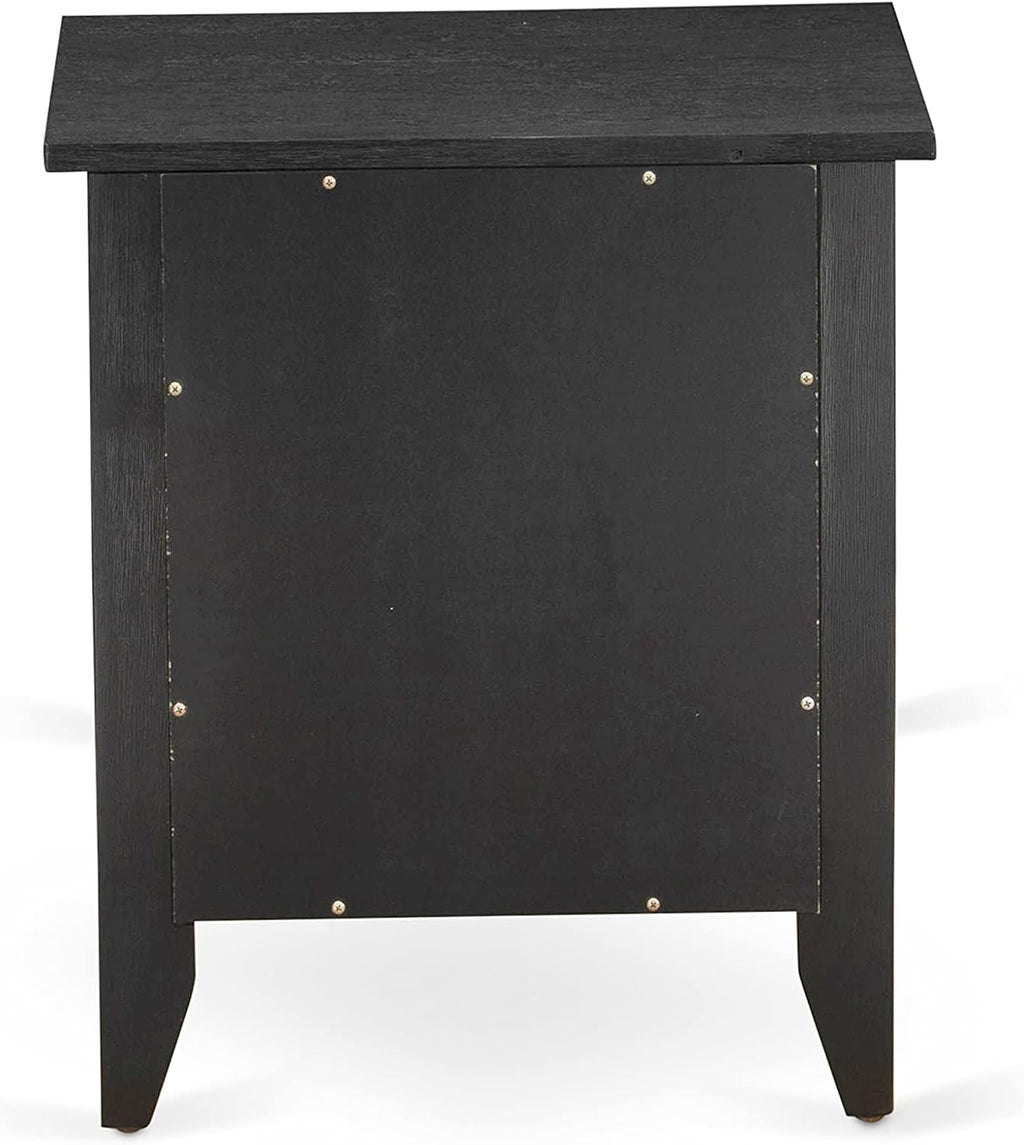 East West Furniture GB25K-1GA06 2-Pc Granbury Bed Set with Button Tufted Platform Bed and 1 Wire Brushed Black Mid Century Modern Nightstand - Dark Brown faux Leather with Black Texture and Black Legs