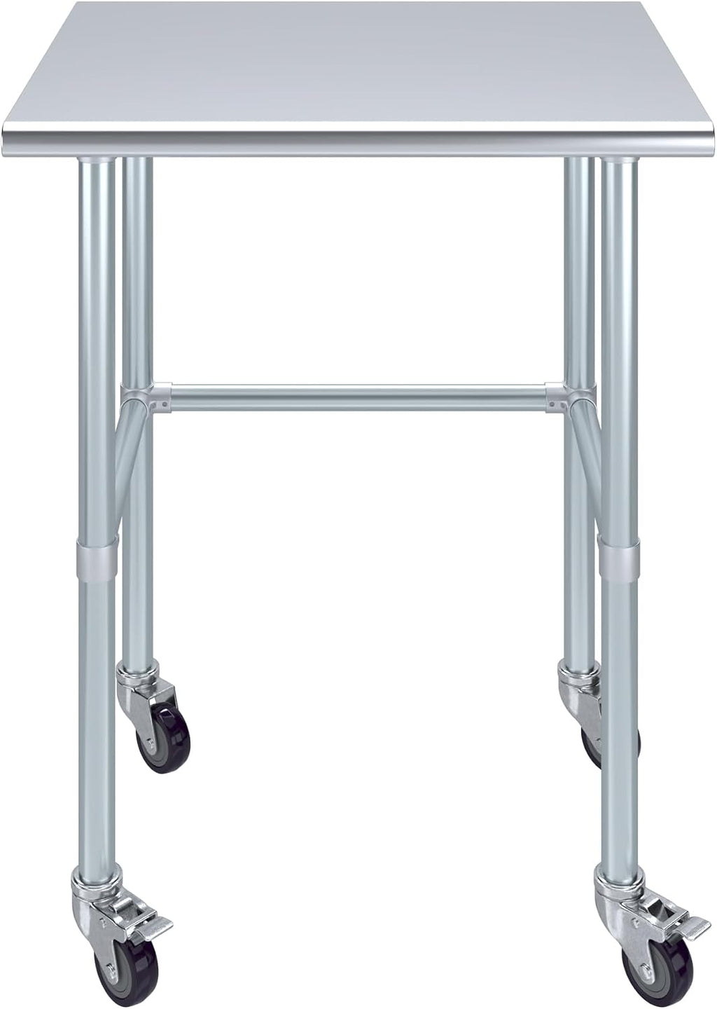 AmGood Stainless Steel Work Table Open Base & Wheels | Work Station | Metal Work Bench (Stainless Steel Work Table Open Base + Casters, 30' Long x 24' Deep)