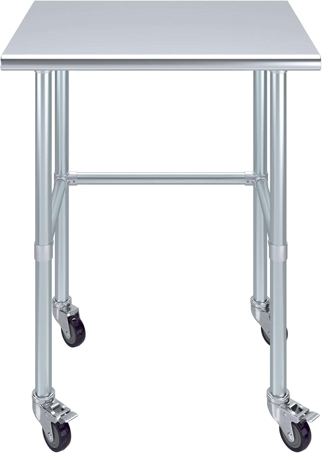 AmGood Stainless Steel Work Table Open Base & Wheels | Work Station | Metal Work Bench (Stainless Steel Work Table Open Base + Casters, 30' Long x 24' Deep)