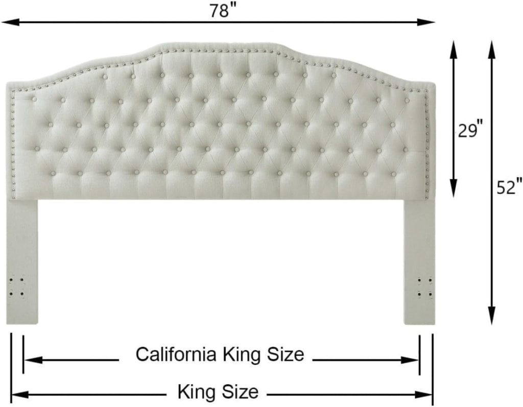 24KF Upholstered Button Tufted King Size Headboard with Nailhead Trim, Elegant Boucle Fabric California King headboard, 6031-K-Boucle-Beige
