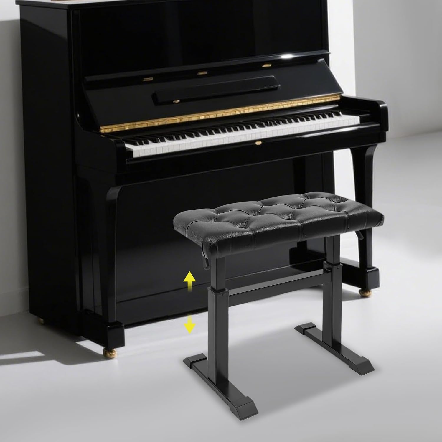 AngelcityCC Height-Adjustable Piano Bench Hydraulic Lifting Keyboard Bench with High-Density Sponges Cushion