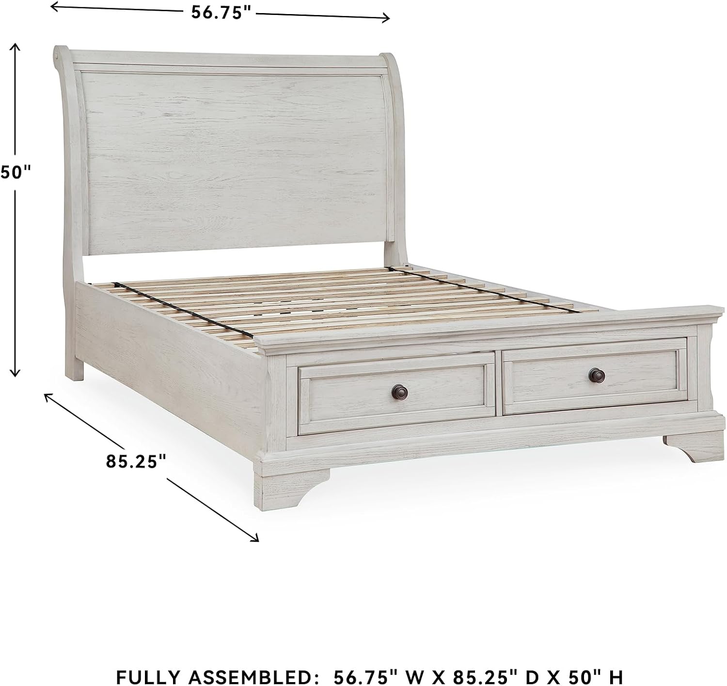 Signature Design by Ashley Robbinsdale Casual Full Sleigh Storage Platform Bed with 2 Drawers, Foundation or Box Spring Not Needed, White
