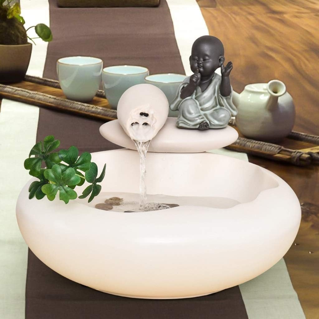 Small Indoor Water Fountain Water Features Outdoor Tabletop Fountain Indoor Tabletop Decoration Fountain Ceramic Zen Meditation Waterfall(Color:b,Size:)