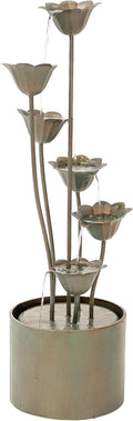XBrand 35' Tall Silver Metal Sculptural Flower Multi-Tier Freestanding Water Fountain for Indoor & Outdoor Use, Decorative Garden Patio Backyard Water Feature
