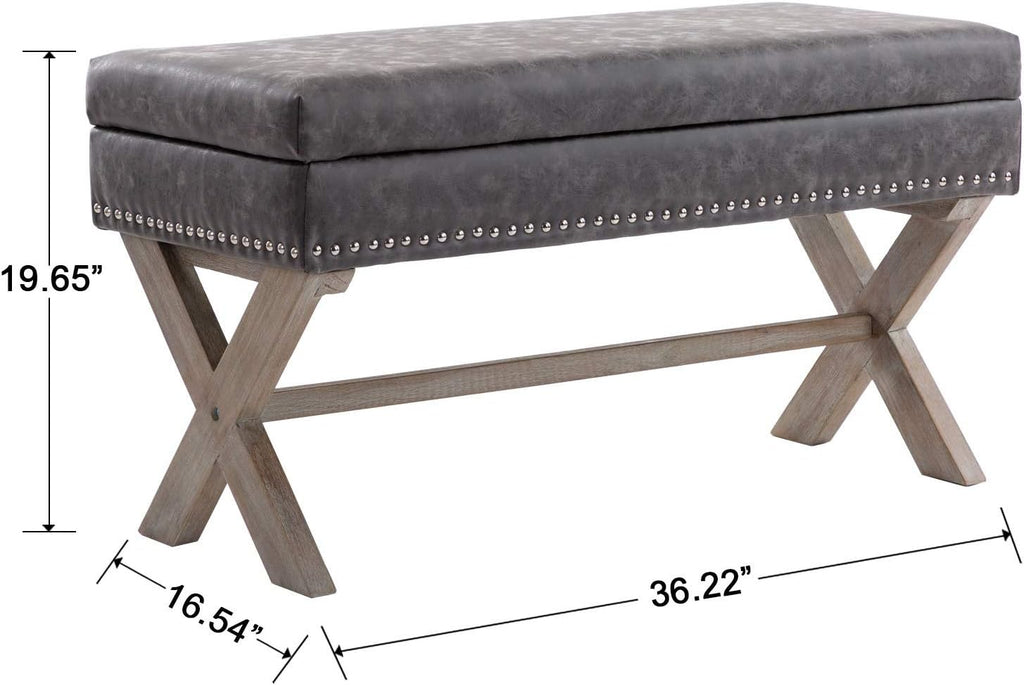 chairus PU Leather Upholstered Storage Entryway Bench, 36 inch Bedroom Bench Seat with X-Shaped Wood Legs for Living Room, Foyer or Hallway - Gray