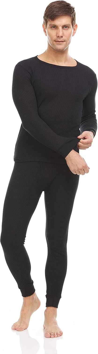 6 Pack of 2pc Thermal Sets for Men, Base Layer Long Johns Underwear, Top & Bottom, Cotton, Solid Colors