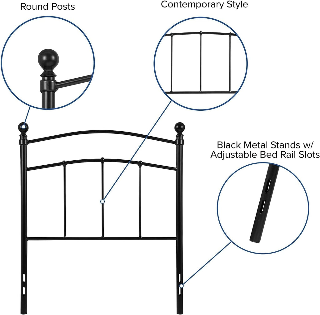 Flash Furniture Woodstock Decorative Black Metal Twin Size Open Slat Headboard with Round Posts