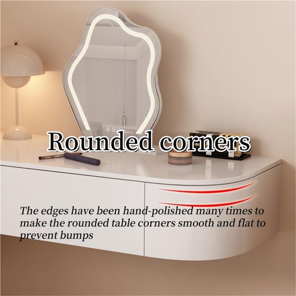 Corner Floating Desk with Drawers, Floating Vanity Makeup Table, Small Wall Mounted Floating Dressing Table, Modern White Vanity for Bedroom, Bathroom(A)