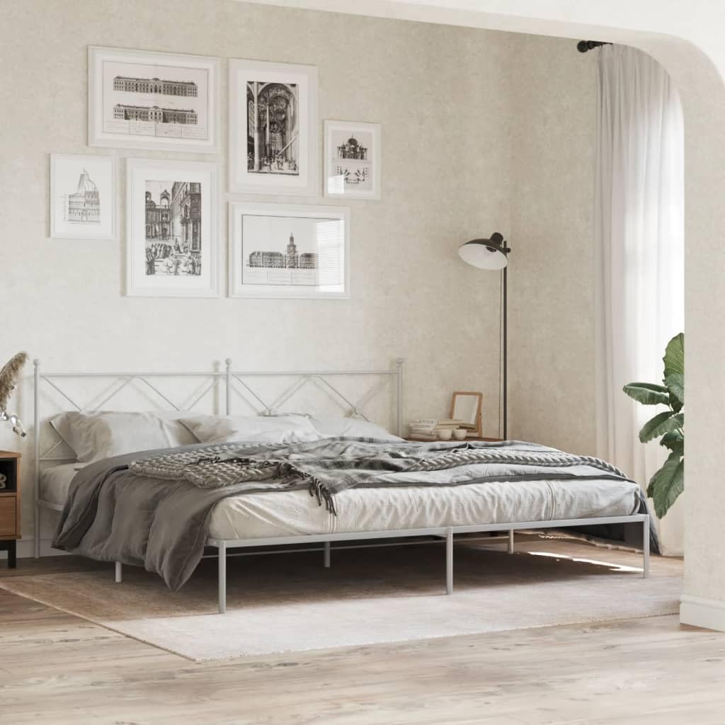 Metal Bed Frame with Headboard White King Size 76'x79.9' Steel Platform Bed Frame Sturdy Bedframe with Underbed Storage for Bedroom Furniture